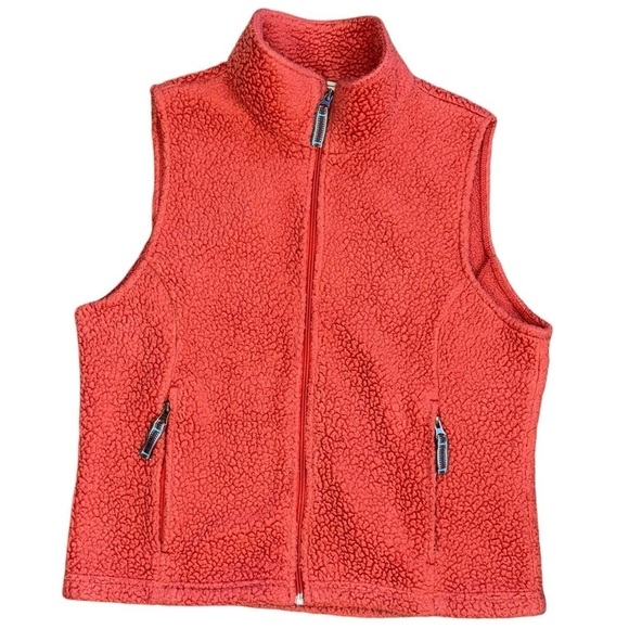 L. L. Bean Fleece Coral Fuzzy Sherpa Vest Womens M Outfoor Cozy Comfortable - Picture 1 of 14